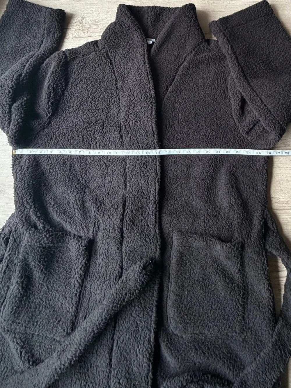 Black Plush Fleece Robe L/XL Belted Shawl Collar Cozy Sleepwear NWT